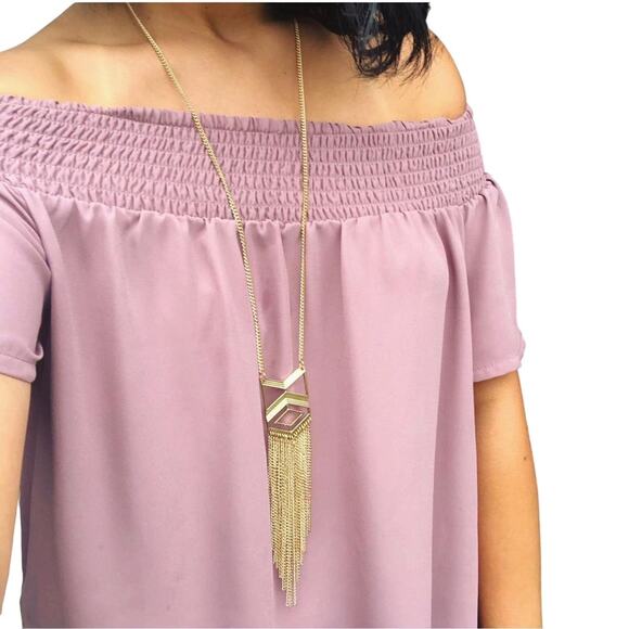 Anthropologie Jewelry - Anthropologie Gold Chevron Tassel Pendant Necklace